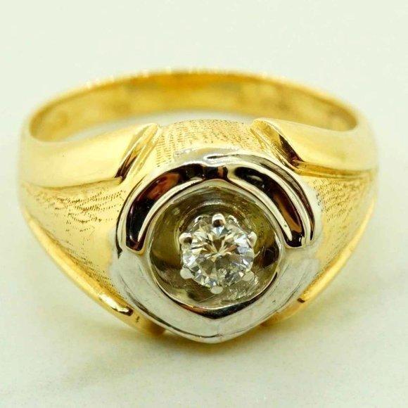 Estate Sale Vintage Mens 14k Yellow Gold Diamond Pinky Ring 0.22 TCW Sz 12